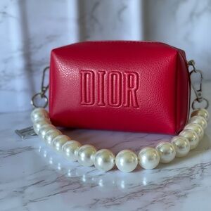 ❤️ Dior Beauty Red Makeup Bag Mini Hand Bag Pearl Chain ❤️ Perfect Gift